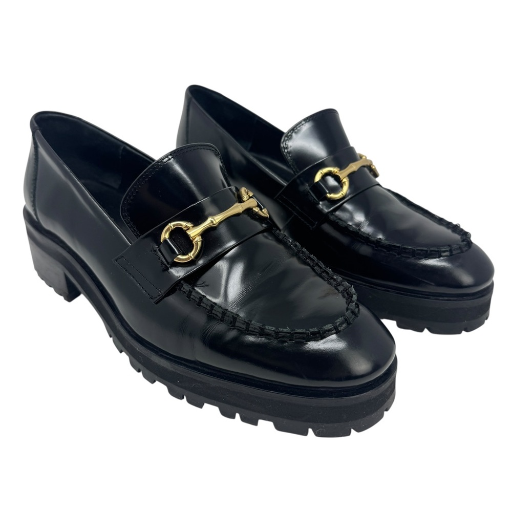 J.Mclaughlin‎ Black Patent Leather Grayson Horsebit Lug Sole Leather Loafers 8